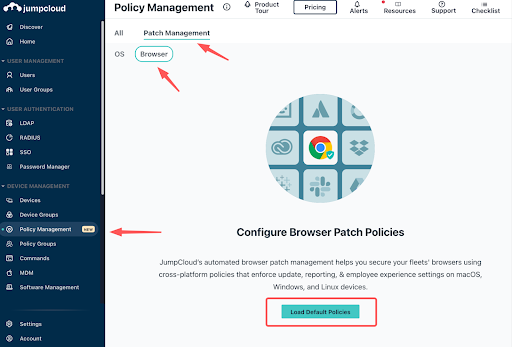 Screenshot of JumpCloud Policy Management ConsoleÂ