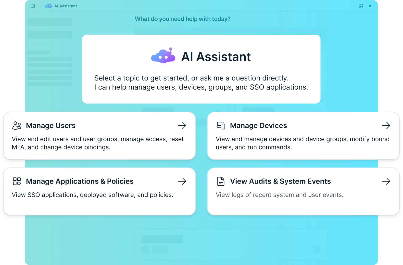 Product screenshot -Platform AI Assistant Welcome Page